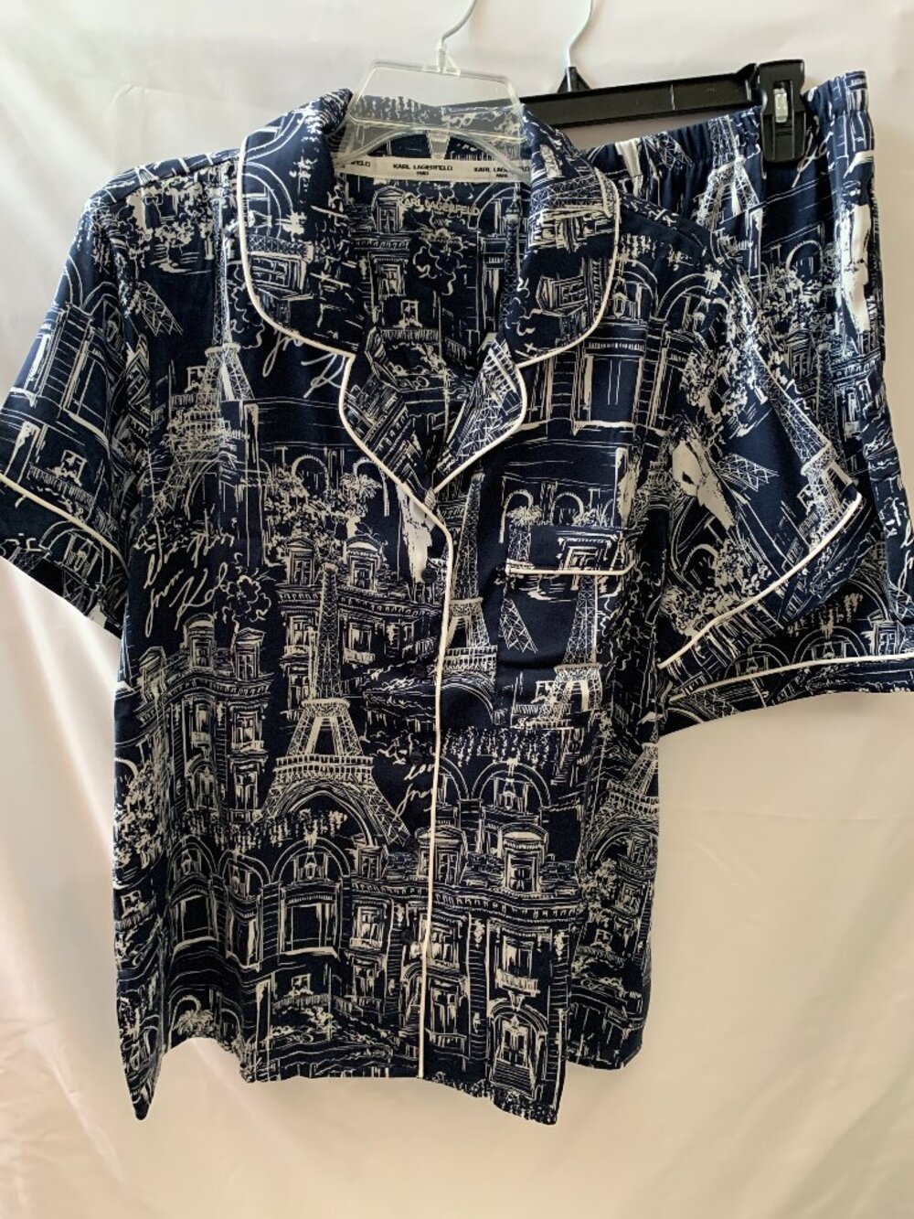 KARL LAGERFELD With Love From Paris Pajamas Set in Navy/White Sz LARGE